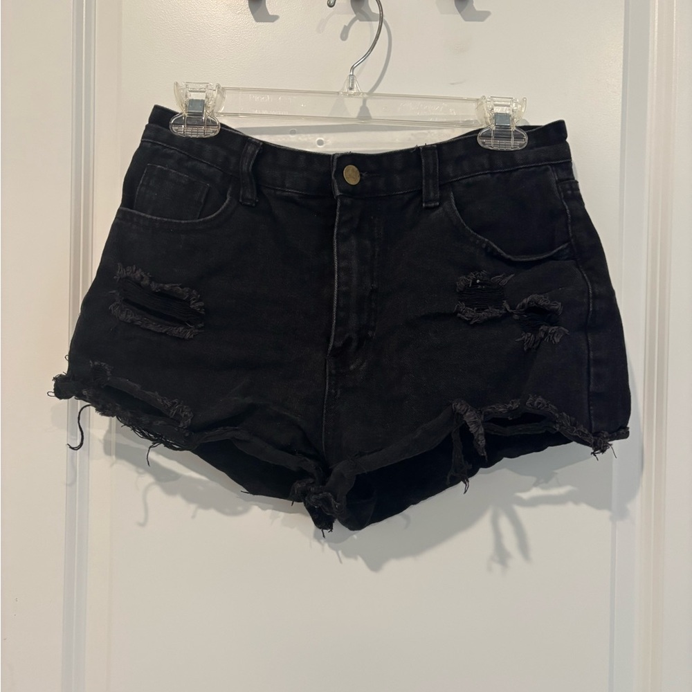 Black Distressed Denim Shorts